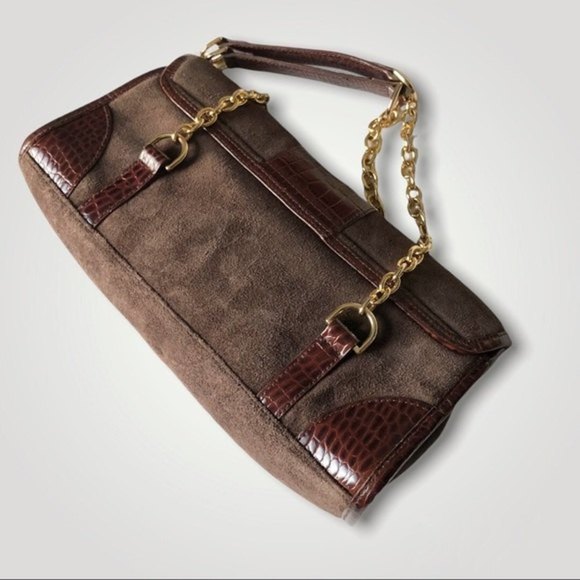 RALPH Lauren Bag Y2K Baguette Shoulder Genuine Suede and Croc Embossed Leather - Picture 6 of 12
